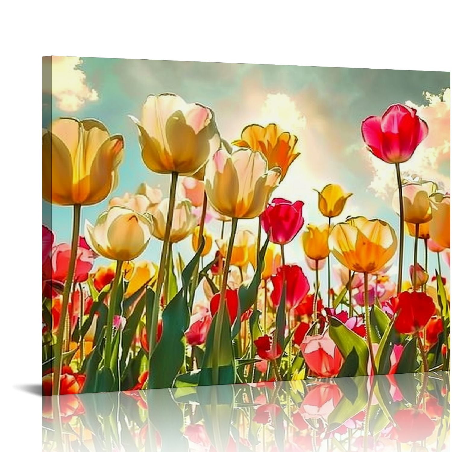 JEUXUS Canvas Wall Art Print Multicolored Tulip Flowers Home