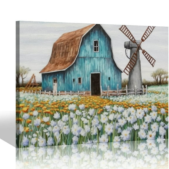 JEUXUS Canvas Wall Art: Rustic Barn Bathroom Decor Old Barn Pictures Wall Art Framed for Farmhouse Bedroom Ready to Hang