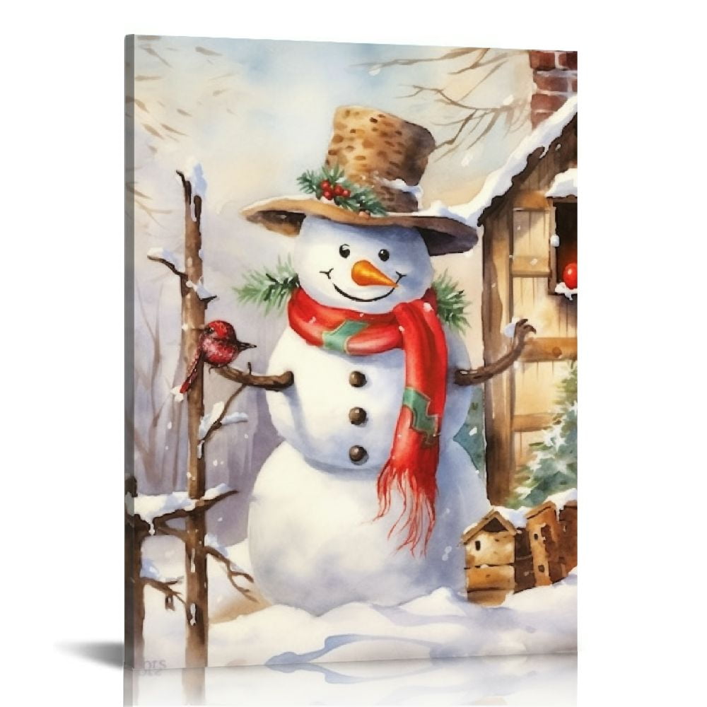 JEUXUS Canvas Wall Art Snowman Print Pictures Cardinals Artworks Photo ...