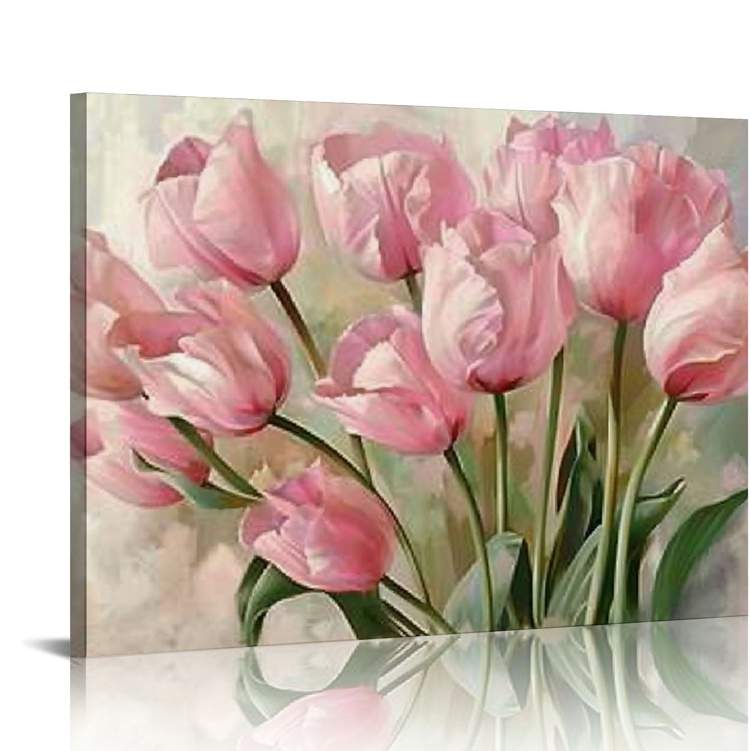 JEUXUS Canvas Wall Art Spring. Pink Tulip Flowers Landscape Pictures ...