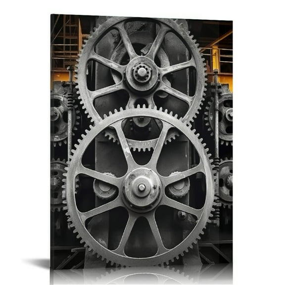 JEUXUS Canvas Wall Art Steampunk Wall Art Machine Old Factory Poster Print Artwork Painting Picture for Living Room Office Bedroom Home Decoration Framed Ready to Hang