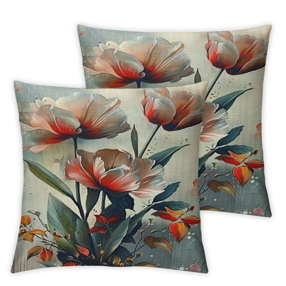 JEUXUS Car Couch Bedroom 2-Piece Short Plush Pillowcase Tulip Stylized Boho Art White