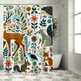 thumbnail image 1 of JEUXUS Cartoon Forest Animals Sherpa Soft Warm Deer Rabbit Owl Fox Print Shower Curtain White, 1 of 7