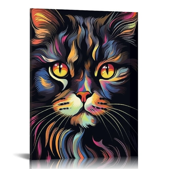 JEUXUS Cat Canvas Print American Shorthair Persian Cat Hanging Wall Art Funny Pet Home Decor Poster Print (Wrapped Canvas), Style 16x20 in