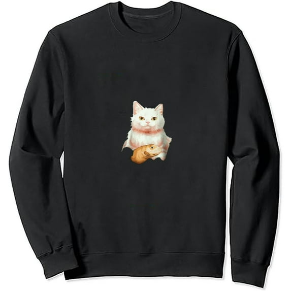 JEUXUS Cat Eating Fish and Food Lover Christmas Xmas Design Pullover