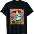 thumbnail image 1 of JEUXUS Chief Psychedelic Frog Toad Holding Trippy Mushroom T-Shirt, 1 of 3