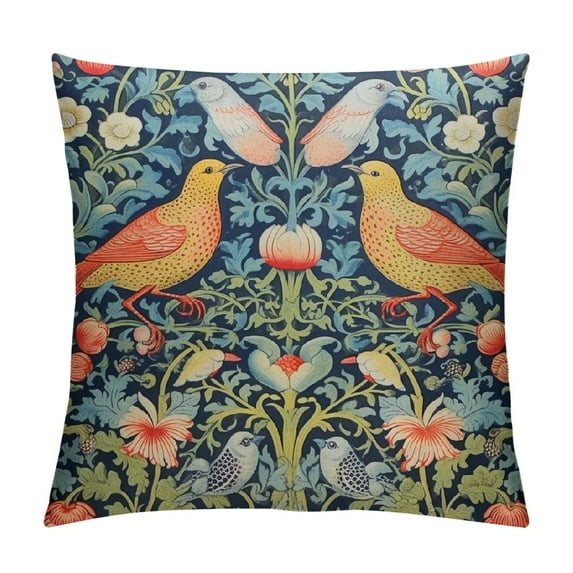 RUIYC Chinoiserie Green Teal Pillow Covers Colorful Floral Bird Red Strawberry Pillow Cases Vintage Flower Throw Pillowcases Home Decor for Couch Patio Sofa Porch