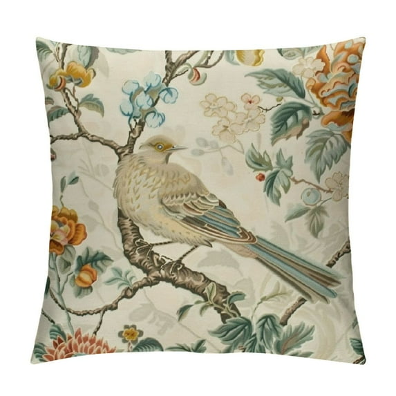 JEUXUS Chinoiserie Pillow Covers,Flower and Bird Throw Pillow Cover Chinoiserie Decor Outdoor Pillows Suitable for Couch Pillows Living Room Bedroom