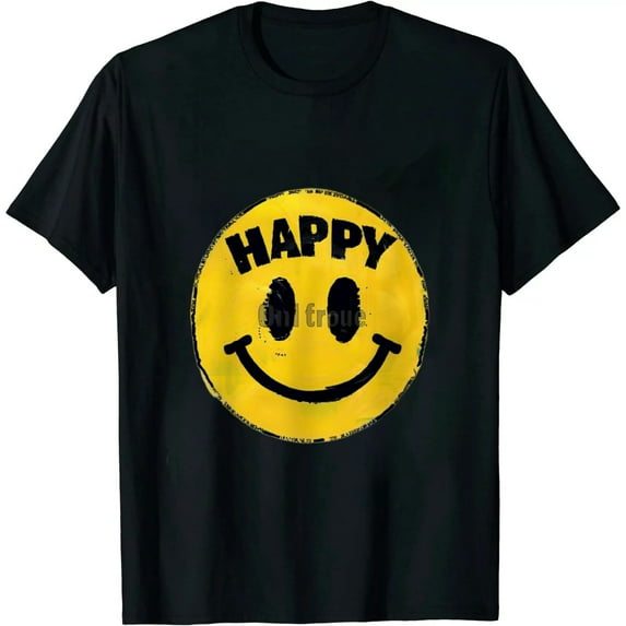 JEUXUS Choose Happy 70s Yellow Smile Face Shirt Cute Smiling Face T-Shirt