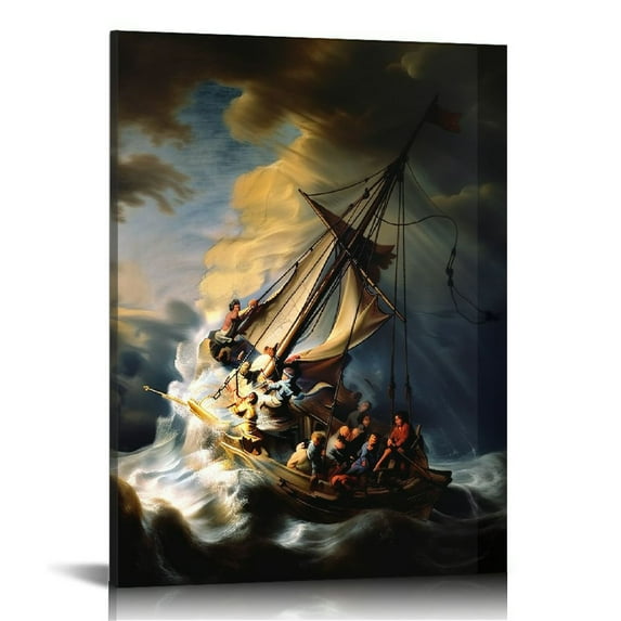 RUIYC Christ in The Storm On The Sea of Poster - By Rembrandt - Famous Oil Paintings Reproductions - Print on Canvas Wall Art for Living Room, Bedroom Home Decor Unframed - Perfect Easy