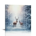 thumbnail image 1 of JEUXUS Christmas Canvas Wall Art Deer Elk in Forest Snowy Winter Oil Paintings on Canvas Wall Decor for Living Room Bedroom Bathroom Artwork Decorations Ready to Hang 16x16in, 1 of 4