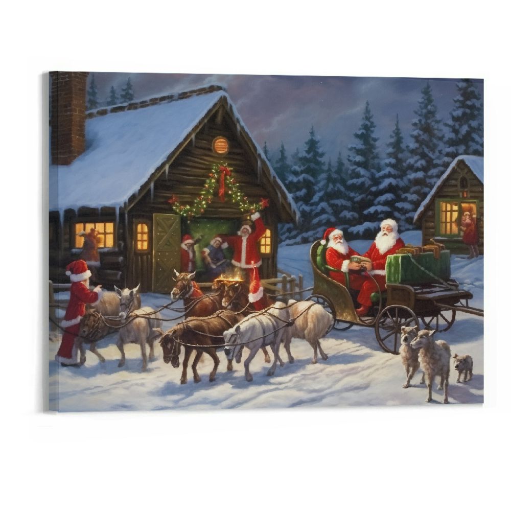 JEUXUS Christmas Canvas Wall Art Christmas Pictures for Wall, Vintage