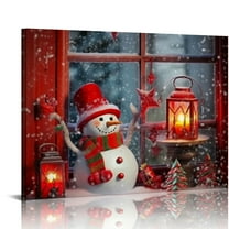 JEUXUS Christmas Canvas Wall Art Prints Window Snow Scene Picture for Holiday Decor