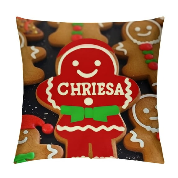 JEUXUS Christmas Gingerbread Man Throw Pillow Cover Candy Cane Christmas Balls Snowflake Brown Decorations Pack of Euro Patterned Bed Outdoor Patio Office Porch Pillow Covers
