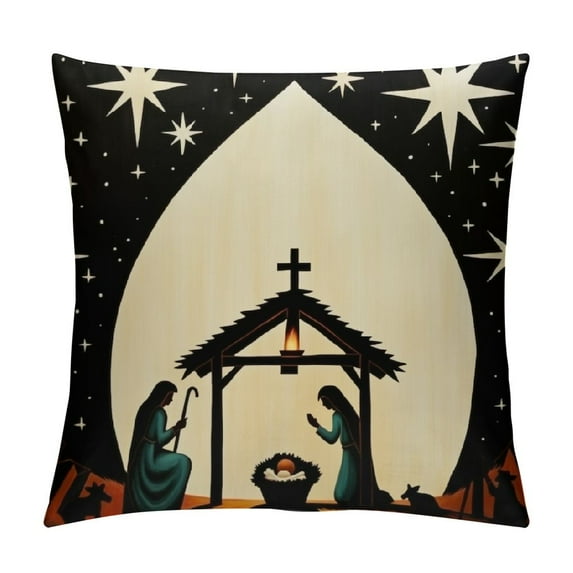 JEUXUS Christmas Oh Holy Night Nativity Throw Pillow Covers, Jesus Winter Holiday Cushion Case Decoration for Sofa Couch