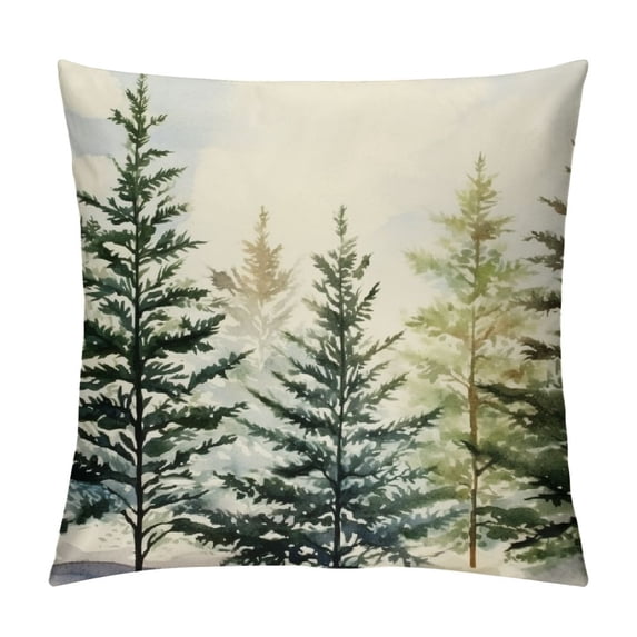 JEUXUS Christmas Pillow Covers Watercolor Blue Green Christmas Tree Rustic Style Nature Forest Print Decorative Throw Pillows Winter Christmas Decor