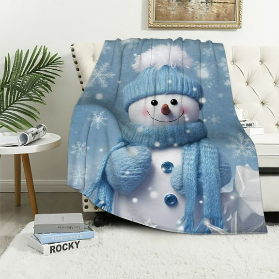 JEUXUS  Christmas Snowman Throw Blankets, Winter Holidays Soft Blanket Decorative for Home Sofa Couch Chair Living Bedroom,40x50 inches, Grey Blue