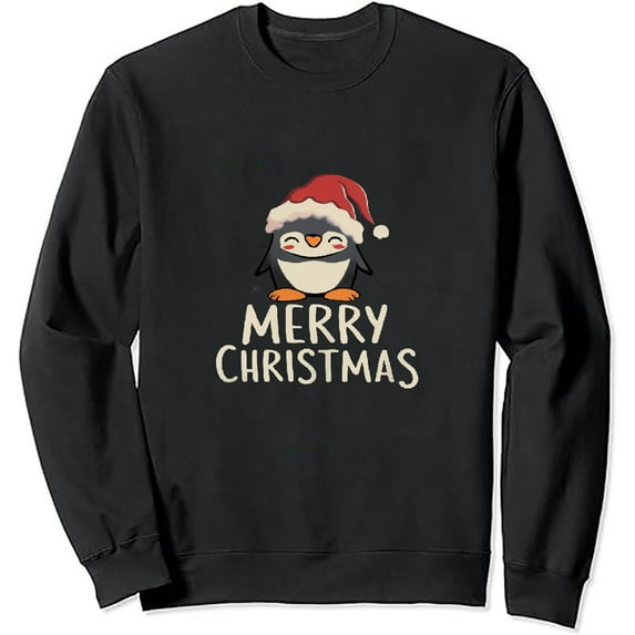 JEUXUS Christmas Sweatshirts for Women Funny Cute Penguin Print Long Sleeve Pullover Trendy Fall Oversized Crewneck Sweatshirt