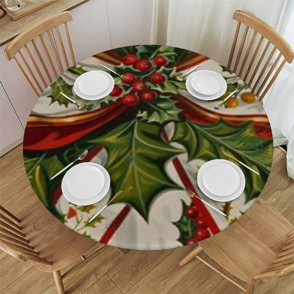 RUIYC Christmas Tablecloth Round, Washable Table Cover for Party Picnic Dinner Decor White