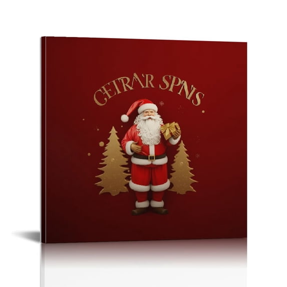 RUIYC Christmas on Red DIY Oil Painting Kits for Adults Kids Beginner, Cartoon Santa Claus Gifts Bag Home Wall Art Canvas Decor 16x16in
