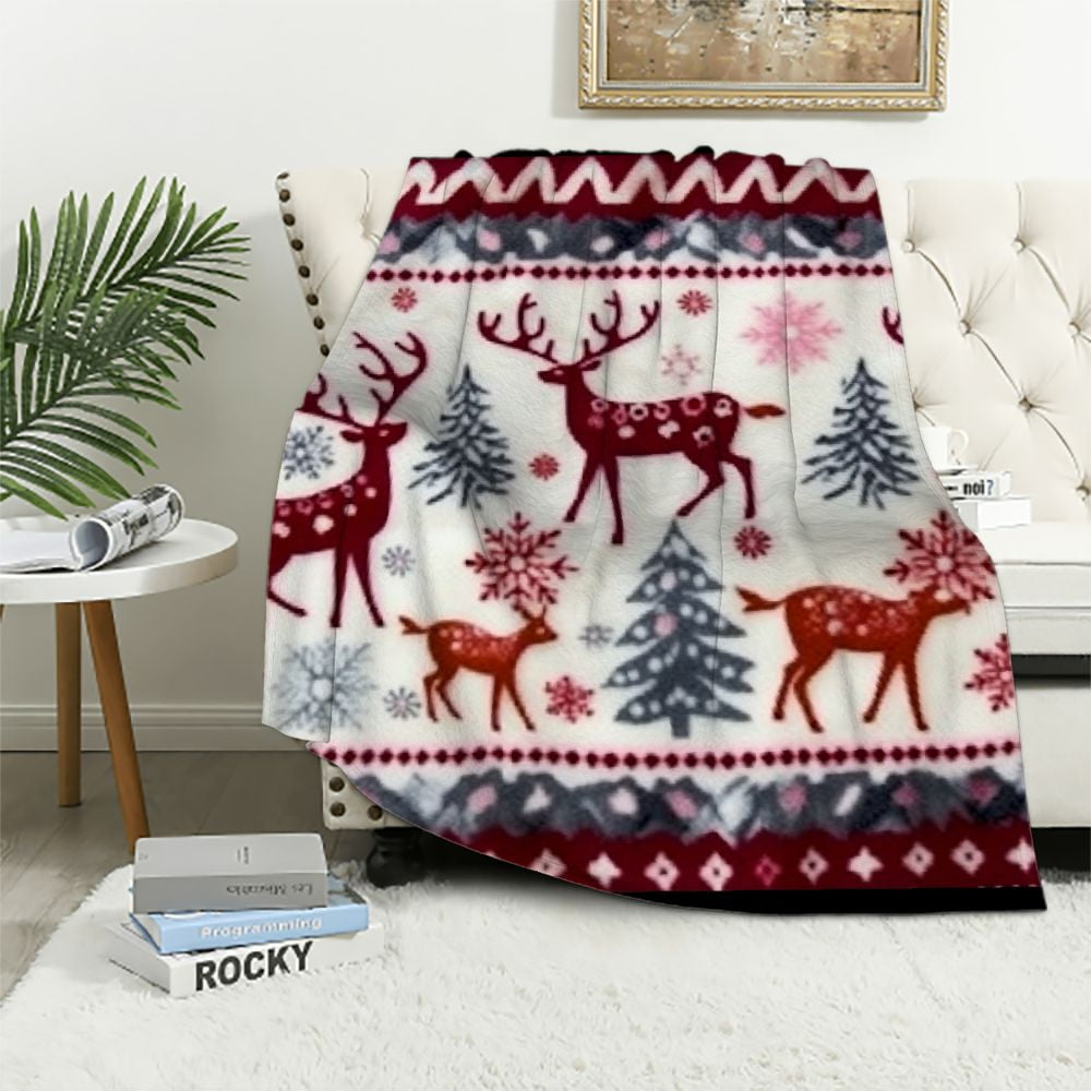 JEUXUS Christmas Throw Blanket Holiday Christmas Reindeer Snowflakes