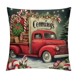 Red truck throw store pillow