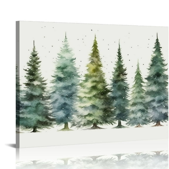 JEUXUS Christmas Tree Print, Winter Landscape, Watercolor Christmas Tree Painting Print, Pine Tree Art, Farmhouse Christmas wall art, Winter Wall Art