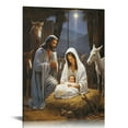 thumbnail image 1 of JEUXUS Christmas Wall Art Canvas Print,Nativity Scene Picture Jesus in a Manger Paninting Artwork Stretched and Framed Ready to Hang for Wall Decor 16x20 in, 1 of 4