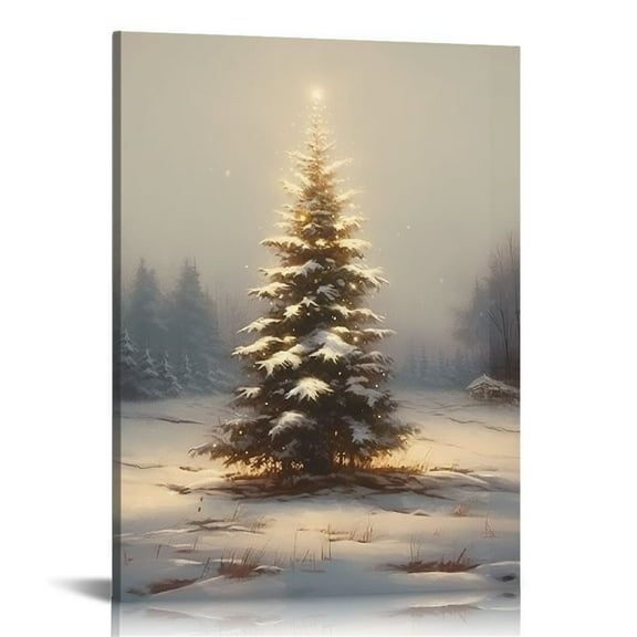 JEUXUS Christmas Wall Art Home Decor Santa Claus Reindeer with Sleigh Poster Canvas Print Christmas Tree Pictures Winter Wall Decor Gallery Living Room Bathroom Room Aesthetic 16x20in