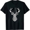thumbnail image 1 of JEUXUS Classic White & Black Christmas Buffalo Plaid Deer Head T-Shirt, 1 of 3