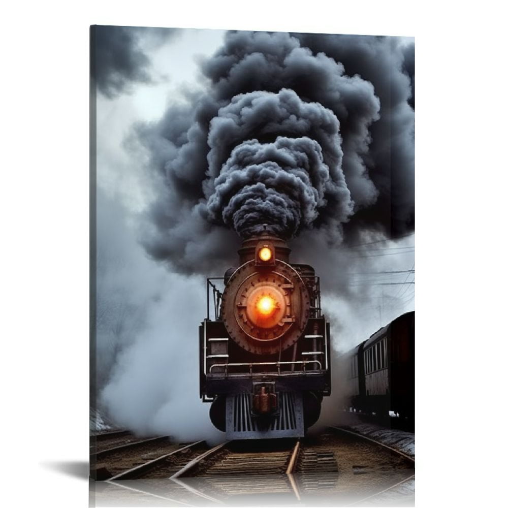 JEUXUS Classic train canvas wall art Retro steam locomotive decor for ...