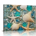 thumbnail image 1 of JEUXUS Coastal Farmhouse Canvas Print Wall Decor Ideas Sea Artwork for Bedroom Beach Decor Starfish Seashell Wall Art for Nautical Bathroom Starfish Hanging Beach Art with Shells Seashell, 1 of 4