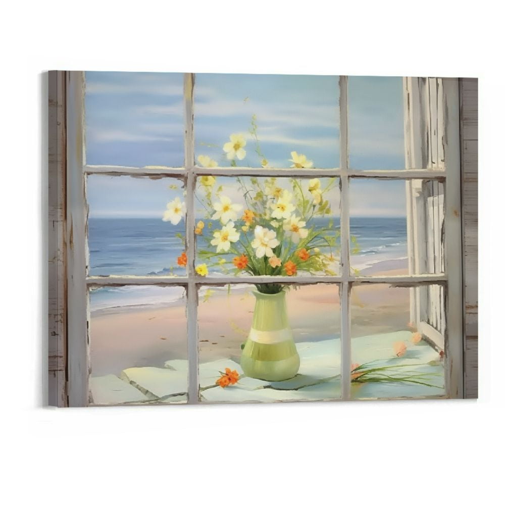 JEUXUS Coastal Flower Bathroom Wall Decor Beach Ocean Daisy Floral Wall ...