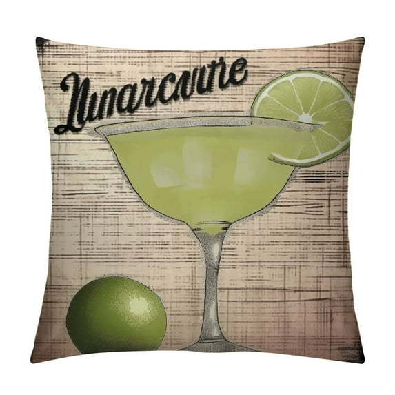 RUIYC Cocktail Throw Pillow Cushion Cover, Ingredients of Margarita Sketch Lime Liqueur Orange and , Decorative Square Accent Pillow Case, Grey White