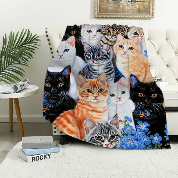 JEUXUS  Collage Kitten Blanket for Bed,Throw Blanket for Unisex and Kids - Super Soft Plush Cat Blankets for Cat Lovers Cats Print Throws Blankets - Queen Size Blanket