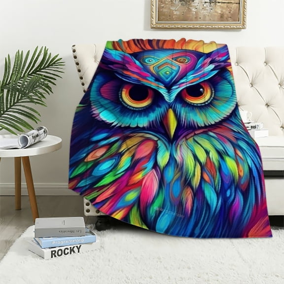 JEUXUS Coloful Owl Pattern Throw Blanket 50x70 Inches Gifts Soft Flannel Plush Blankets for Bed, Sofa, Couch, Travel, Camping
