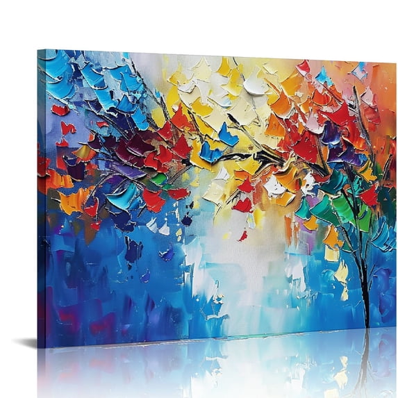 JEUXUS Colorful Abstract Canvas Wall Art Navy Blue Art Red Orange Yellow Abstract Art Modern Texture Picture Lake Landscape Abstract Painting Blue Abstract Wall Art Orange Blue Red Canvas