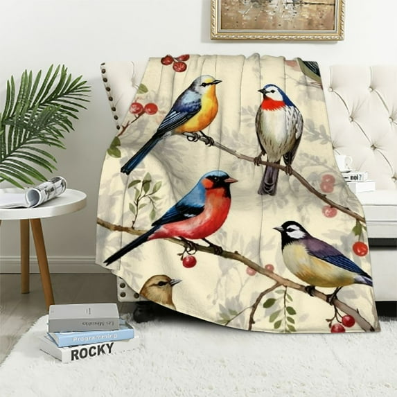 JEUXUS Colorful Birds Pattern Throw Blanket Soft and Comfortable Sofa/Bed Blankets