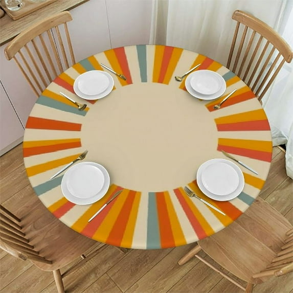 JEUXUS Colorful Boho Farmhouse Table cover Round Cream Vintage Sun Rainbow Stripes Rustic Bohemian Washable Stain-Resistant Table cover Polyester Table Cover for Kitchen Dinning Parties Holiday