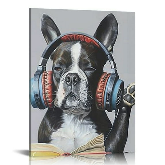 JEUXUS Colorful Gallery Pet Canvas Painting Artwork Abstract Hip-hop Dog Cartoon Picture Print on Canvas for Kids Boy Girl Room Bathroom Nursery Décor