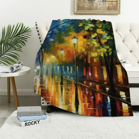 JEUXUS  Colorful Oil Painting Blanket Art Gifts for Dad Husband Mom Wife for Birthday Father's Mother's Day Women Men Boys Girls Presents Art Room Decor Soft Cozy Throw