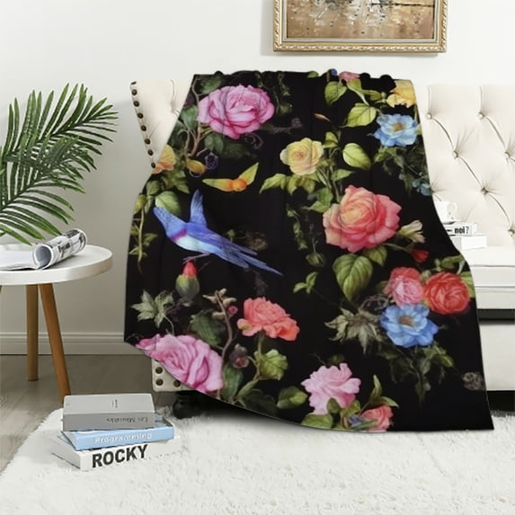 JEUXUS Colorful Peony Flowers Print Throw Blanket Ultra Soft Cozy Decorative Flannel Blanket All Season for Home Couch Bed Chair Travel