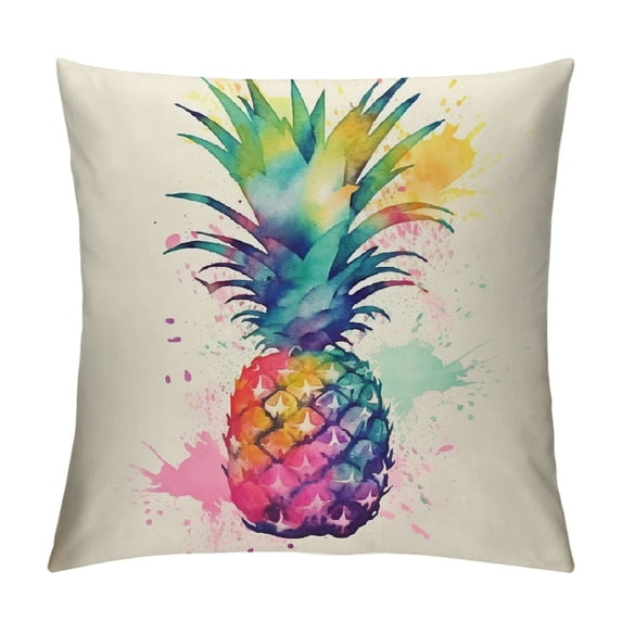 JEUXUS Colorful Splash-Ink Painting Abstract Fresh Fruit Pineapple Throw Pillow Case Cushion Cover Home Office Decorative Square