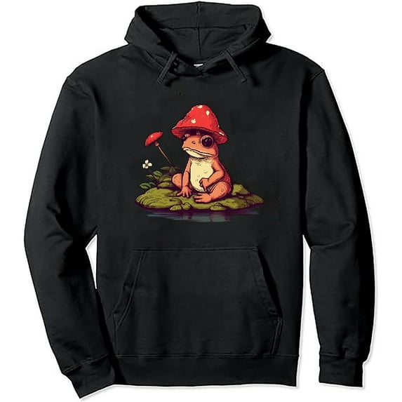 JEUXUS Cottagecore Aesthetic Frog Goblincore Mushroom Toad Fungus Pullover Hoodie