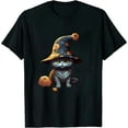 thumbnail image 1 of JEUXUS Cottagecore Cats Aesthetic Black Cat Mushroom Hat Kawaii T-Shirt, 1 of 3