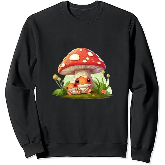 JEUXUS Cottagecore Frog Aesthetic Cute Frog With Mushroom Hat T-Shirt Long-sleeved T-shirt