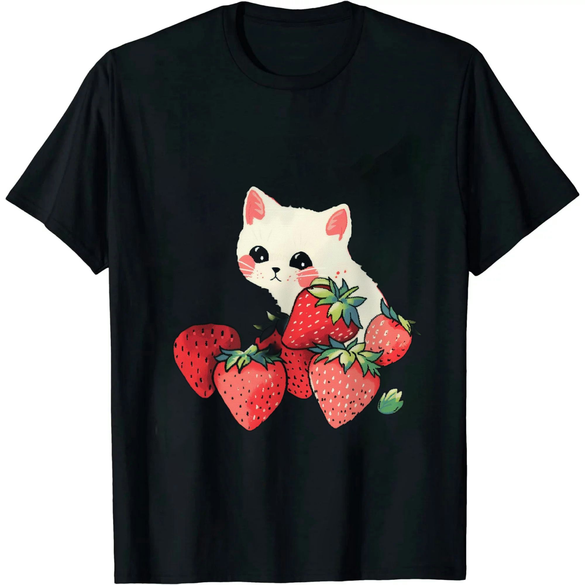 JEUXUS Cottagecore Strawberry Cute Cat Kawaii Anime Neko Strawberry T ...