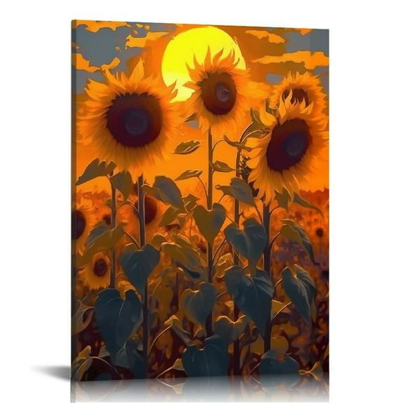 JEUXUS Cover Poster Canvas Wall Art Picture Printing Sunflower Sunset, Oil Painting Wind, Healing Warm Scenery, Living Room and Bedroom Decoration