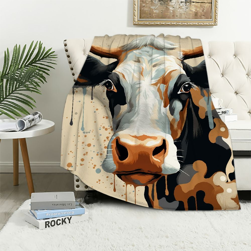 JEUXUS Cow Print Blankets and Throw, Cow Blanket for Adults,Cowhide