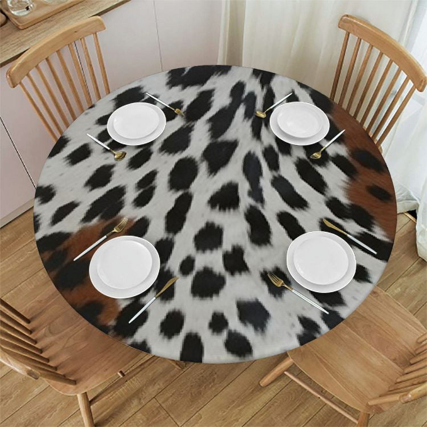 JEUXUS Cow Print Tablecloth Black Cowhide Printed Table Cover Western Farmhouse Style Table Decoration Cow Patterns Waterproof Washable Table Cloths for Kitchen Dining Party Decor Round Walmart